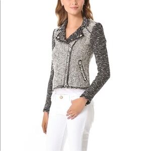 Rebecca, Taylor Women's Black and white Tweed zip front motorcycle Jacket